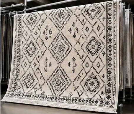 Krem renkli berber desenli halı, hijyenik yıkama sonrası