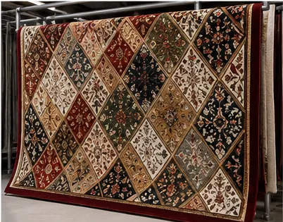Çok renkli patchwork halı, renk akması olmadan yıkanmış hâli