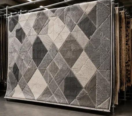 Gri geometrik desenli halının yıkama sonrası görünümü